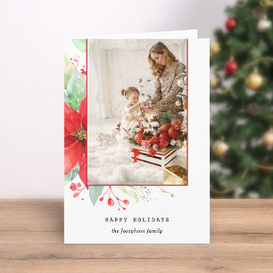 Modern Watercolor Christmas Botanical Photo Holiday Card