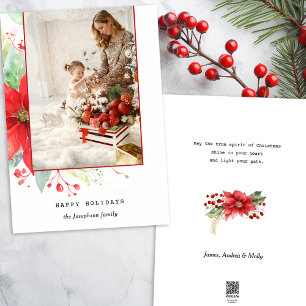 Modern Watercolor Christmas Botanical Photo Holiday Card