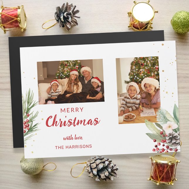 Modern Watercolor Christmas Botanical Two-Photo  (Creator Uploaded)