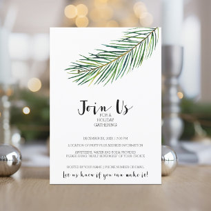 Modern Watercolor Christmas Branch Gold Invitation