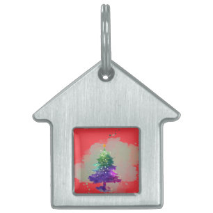 Modern Watercolor Christmas colourful Pine Tree Pet ID Tag