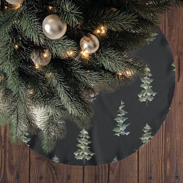 Modern Watercolor Christmas Dark  Brushed Polyester Tree Skirt (Creator Uploaded)
