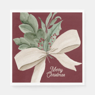 Modern Watercolor Christmas Greenery Napkin