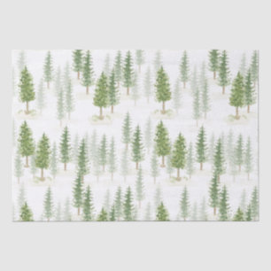 Modern Watercolor Christmas Holiday Pine Trees Tissue Paper