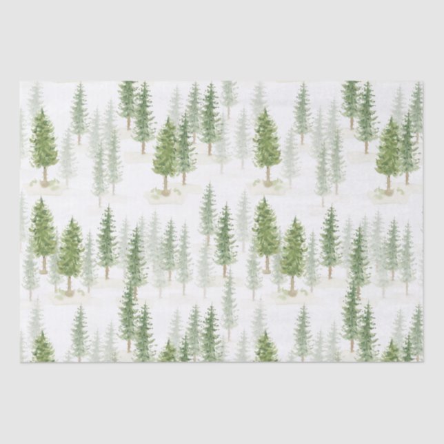 Modern Watercolor Christmas Holiday Pine Trees Tissue Paper (Front)