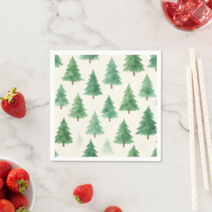 Modern Watercolor Christmas Pine Trees Seamless  Napkin