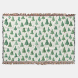 Modern Watercolor Christmas Pine Trees Seamless Throw Blanket