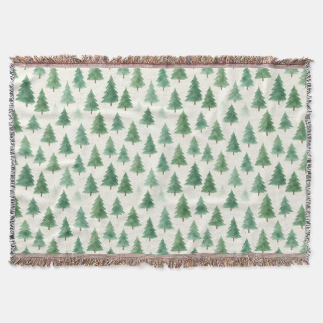 Modern Watercolor Christmas Pine Trees Seamless  Throw Blanket (Front)