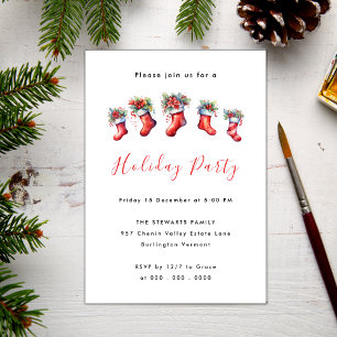 Modern Watercolor Christmas Stocking Holiday Party Invitation