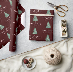 Modern Watercolor Christmas Tree Custom Name Wrapping Paper