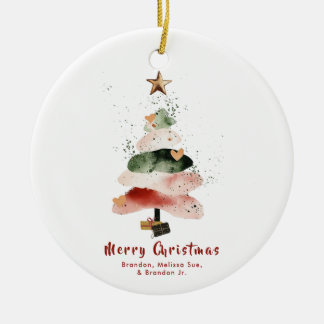 Modern Watercolor Christmas Tree Family Holiday Ceramic Ornament