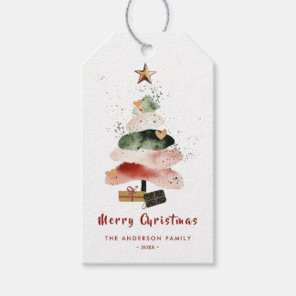 Modern Watercolor Christmas Tree Family Holiday Gift Tags