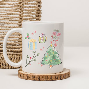 Modern Watercolor Christmas Tree Holiday Coffee Mug