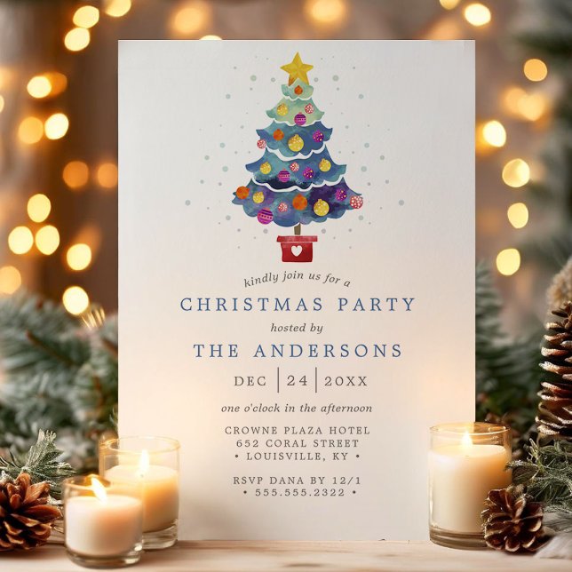 Modern Watercolor Christmas Tree Holiday Party Invitation (Creator Uploaded)