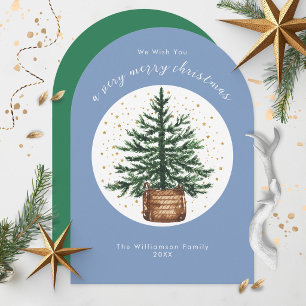 Modern Watercolor Christmas Tree Minimal Simple Holiday Card