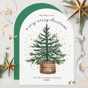 Modern Watercolor Christmas Tree Minimal Simple Holiday Card