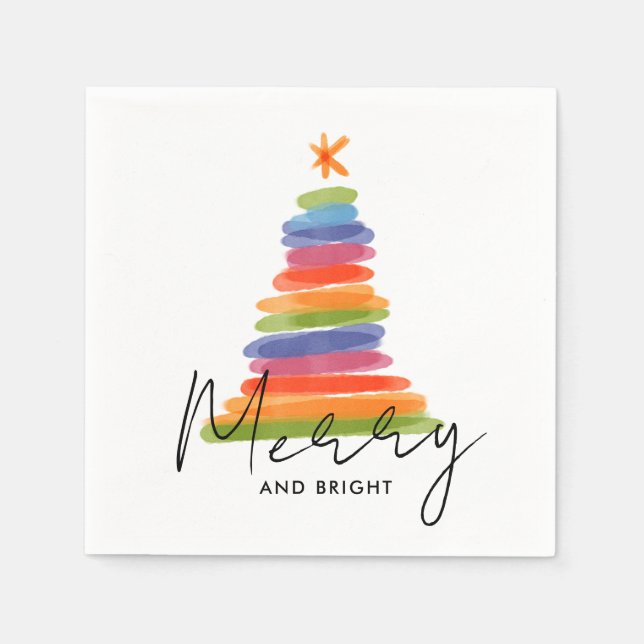 Modern Watercolor Christmas Tree Napkins (Front)