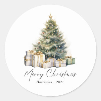 Modern Watercolor Christmas Tree Non Photo Classic Round Sticker