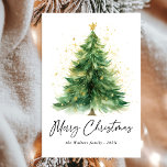 Modern Watercolor Christmas Tree Non Photo Holiday Card<br><div class="desc">Send holiday cheer with our Modern Watercolor Christmas Tree Non-Photo Holiday Card! This elegant design features a beautifully hand-painted watercolor Christmas tree, creating a serene and artistic feel perfect for the season. The soft brushstrokes and modern layout offer a minimalist yet festive touch, making it ideal for anyone seeking a...</div>