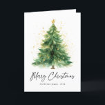Modern Watercolor Christmas Tree Non Photo Holiday Card<br><div class="desc">Send holiday cheer with our Modern Watercolor Christmas Tree Non-Photo Holiday Card! This elegant design features a beautifully hand-painted watercolor Christmas tree, creating a serene and artistic feel perfect for the season. The soft brushstrokes and modern layout offer a minimalist yet festive touch, making it ideal for anyone seeking a...</div>
