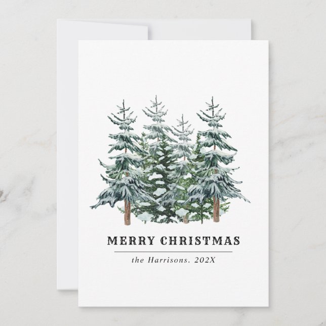 Modern Watercolor Christmas Tree Non Photo Holiday Card (Front)
