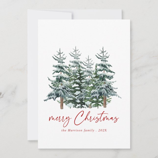 Modern Watercolor Christmas Tree Non Photo Holiday Card (Front)