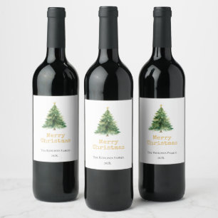 Modern Watercolor Christmas Tree Non Photo Holiday Wine Label