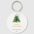 Square Key Rings Design Modern Watercolor Christmas Tree Pape Key Ring | Zazzle
