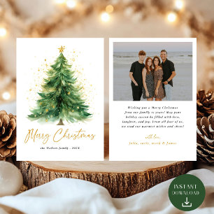 Modern Watercolor Christmas Tree Photo Holiday Card