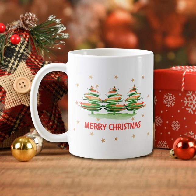 Modern Watercolor Christmas Trees – Merry Xmas Coffee Mug (Creator Uploaded)
