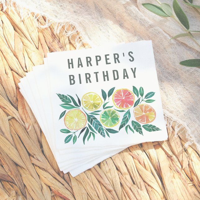 Modern Watercolor Citrus Birthday  Napkin (Creator Uploaded)