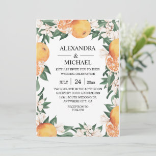 Modern Watercolor Citrus Boho Botanical Wedding Invitation