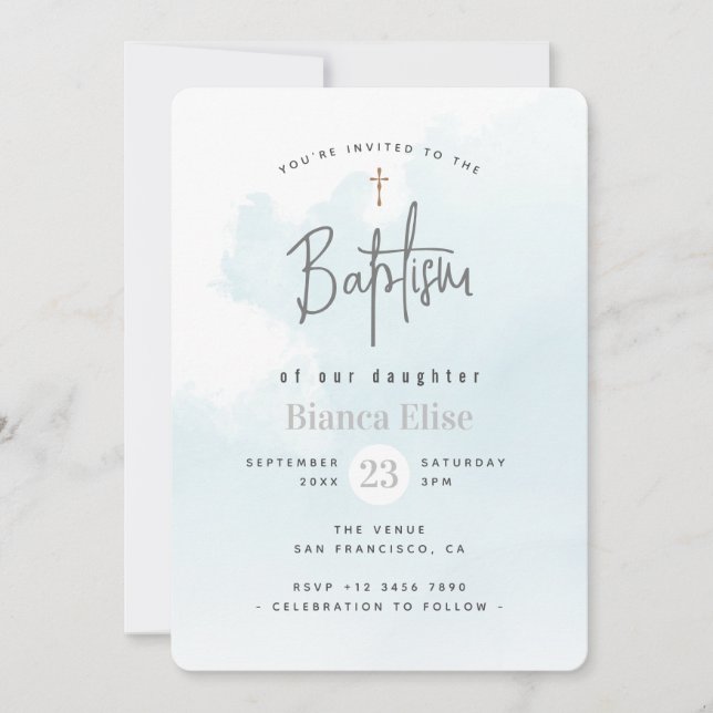 Modern Watercolor Clouds Baptism Invitation (Front)