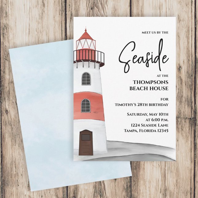 Modern Watercolor Coastal Nautical Light House Invitation (Creator Uploaded)