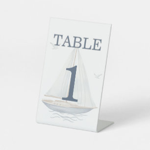 Modern Watercolor Coastal Seascape Wedding Pedestal Sign