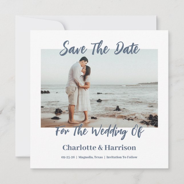 Modern Watercolor Coastal Seascape Wedding Save The Date (Front)