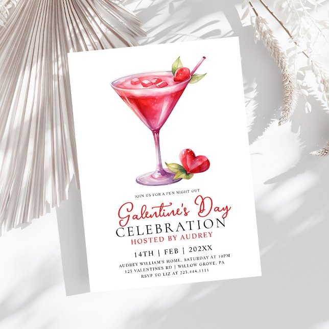 Modern Watercolor Cocktail Galentine's Day Party Invitation (Creator Uploaded)