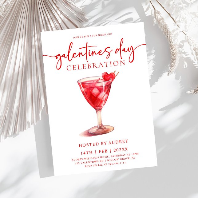Modern Watercolor Cocktail Galentine's Day Party Invitation (Creator Uploaded)