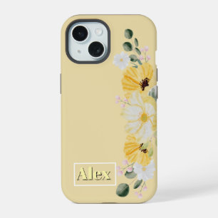 Modern Watercolor colourful Flowers & personalise iPhone 15 Case