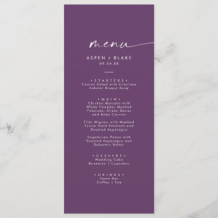 Modern Watercolor Coordinate Purple Wedding Menu