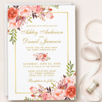 Modern Watercolor Coral Floral Gold Wedding W