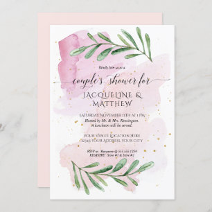 Modern Watercolor Couples Shower Eucalyptus Leaves Invitation