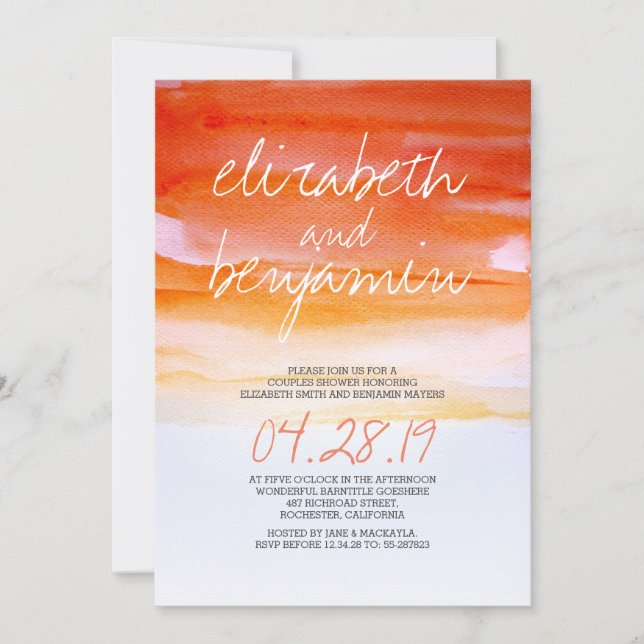 Modern watercolor couples shower invitations (Front)