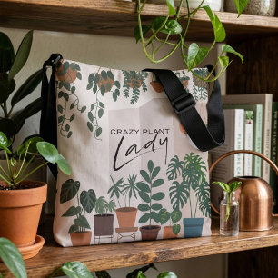 Modern Watercolor Crazy Plant Lady Houseplant Crossbody Bag