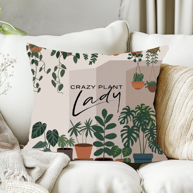 Modern Watercolor Crazy Plant Lady Houseplant Cushion (Creator Uploaded)
