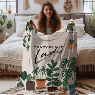 Modern Watercolor Crazy Plant Lady Houseplant Fleece Blanket
