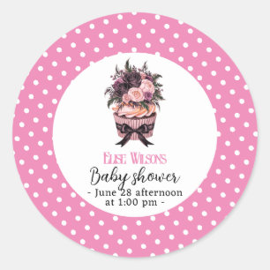 Modern watercolor cupcake baby shower classic round sticker