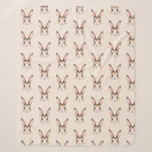 Modern Watercolor Cute Easter Bunny Face Pattern Sherpa Blanket (Front)