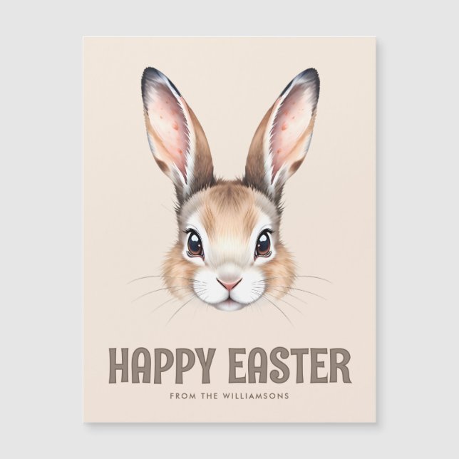 Modern Watercolor Cute Easter Bunny Magnetic Card (Front)