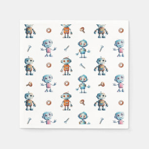 Modern Watercolor Cute Robot Kids Pattern Napkin